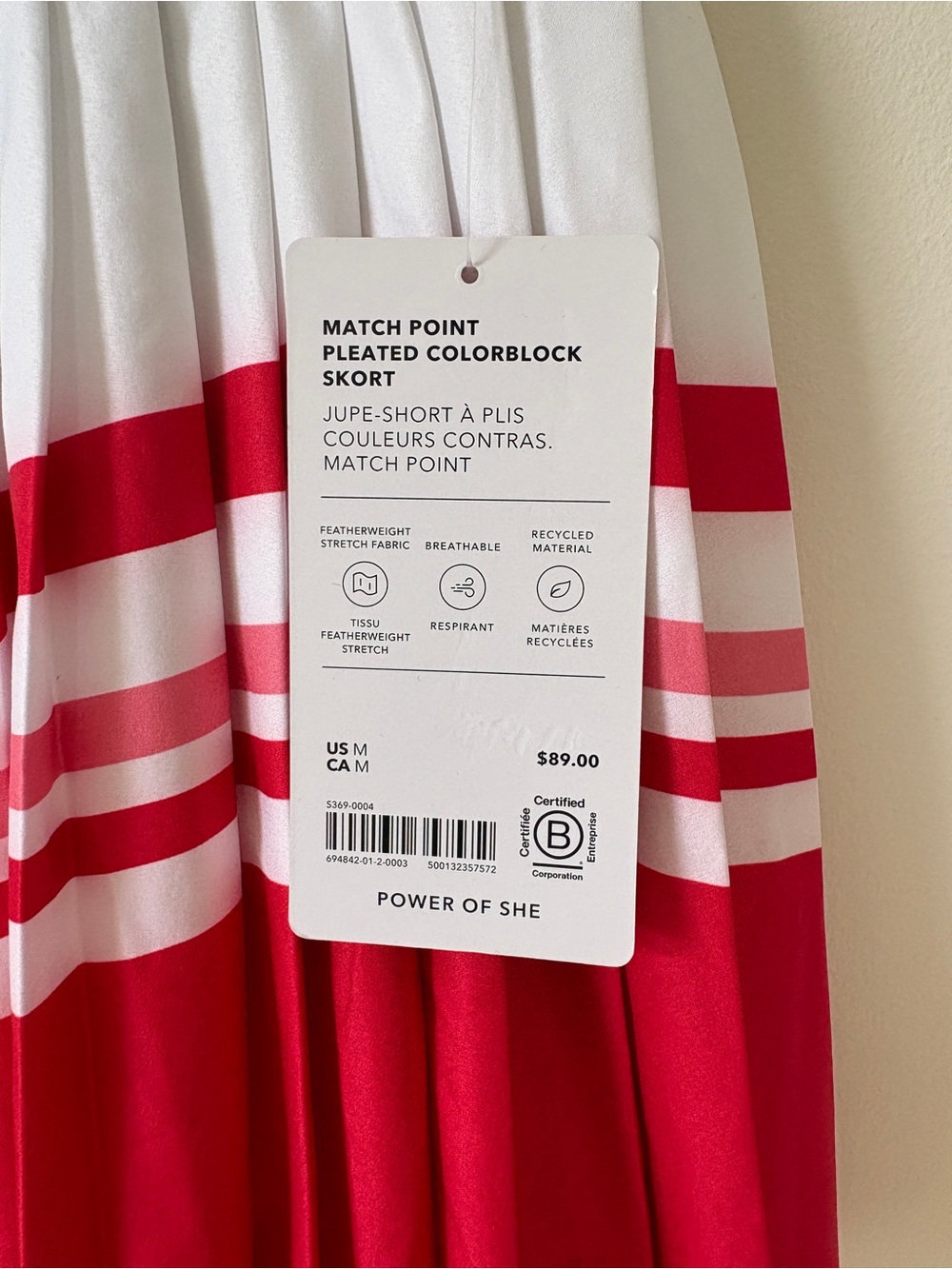 Athleta Pleated White and Red Colorblock Tennis Skirt - Picture 2 of 5